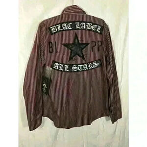 NWT Black Label Premium All Stars Maroon Mens Size L Long Sleeve Button Up Shirt